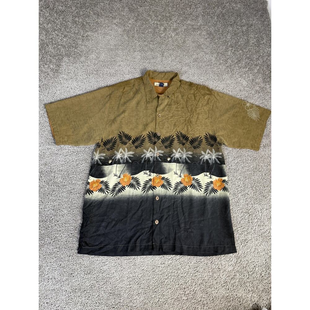 Tommy Bahama Shirt Mens M Green Moon Rise Palm Silk Short Sleeve Button Up